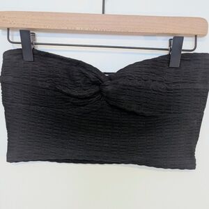NA-KD Black Waffle Textured Tube Crop Top - Size S